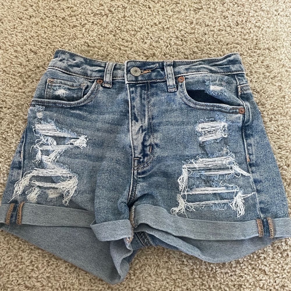 American Eagle Outfitters Blue Distressed Jean Shorts